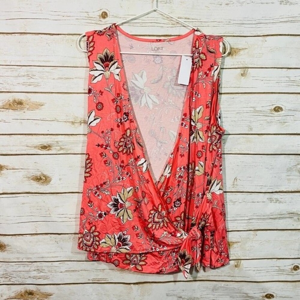 Loft Women's Wrap Top Blouse Size L Floral Multicolor Super Stretch V-Neck‎